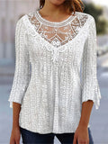 Elegant Lace Splicing 3/4 Sleeve Slim Fit Female Shirt