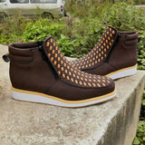 Men's Hand-Woven Side Zipper PU Leather High-Top Boots