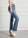 Stylish Raw Edge Stripe Stretchy High-Rise Skinny Jeans for Women