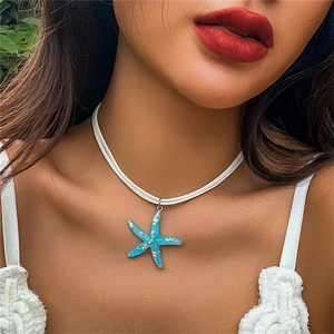 Unique Starfish Pendant Double Layered Rope Necklace