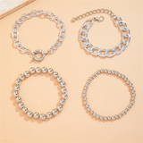 4Pcs/Set Unisex Silver Metal Chain Beaded Bracelets