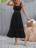 Women's Hollow Lace Patchwork Square Neck Elegant Dress