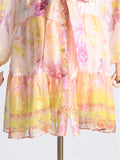 Women's Lapel Long Sleeve Floral Chiffon Dress