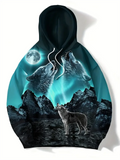 Moon & Wild Wolf Howl 3D Printed Hoodies for Male