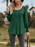 Scoop Neck Pleated Lantern Sleeve Slim Fit Shirt for Women