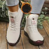 Women's Soft Rubber Sole Sewing Thread Plush Lined Ankle Boots