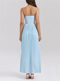 Women's Pleated Sky Blue Strapless Evening Dress