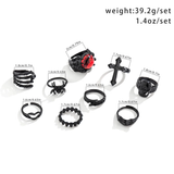 9pcs/Set Spider Devil Eye Skull Cross Halloween Rings