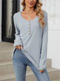 Female Stylish Round Neck Striped Button T-Shirt