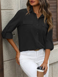 Female Double Pocket Button Up Long Sleeve Blouse