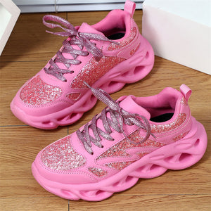 Fashionable Sequin Lace Up Thick Sole Shoes for Women