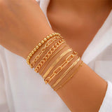 8Pcs/Set Trendy Metal Chain Bead Bracelets for Women