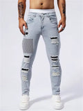 Men's Patchwork Ripped Slim Fit Skinny Jeans