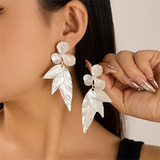 Female Three Leaves Faux Pearl Flowers Earrings