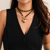 Faceted Black Beads Heart Necklaces for Ladies