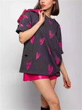 Sweet Heart Print Ripped Fashion T-shirts for Women