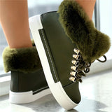 Ladies Faux Fur Lined Round Toe Lace-Up Snow Boots