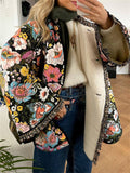 Ladies Warm Floral Print Flare Sleeve Cotton Coats