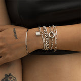 5Pcs/Set Female Gothic Metal Chain Lock Bracelets