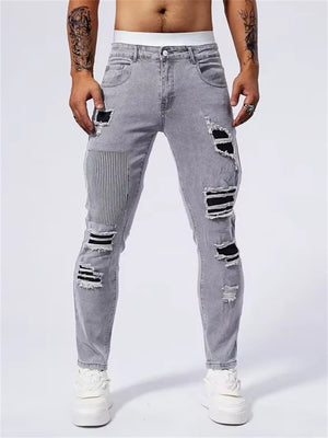 Men's Patchwork Ripped Slim Fit Skinny Jeans