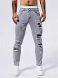 Men's Patchwork Ripped Slim Fit Skinny Jeans