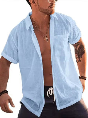 Men's Cotton Linen Turn Down Collar Casual Beach Shirts