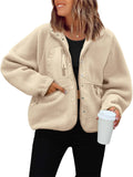 Ladies Relaxed Fashionable Snap Button Fluffy Lapel Coats