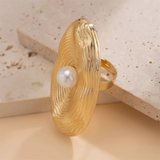 Exaggerated Metal Mushroom Umbrella Pearl Rings for Lady