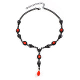 Black Bat Red Rhinestone Pendant Necklace for Women