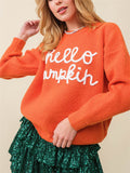 Cute Letter Crochet Female Crew Neck Long Sleeve Sweater