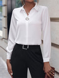 Office Ladies Simple Slim Fit Lapel Button Blouses