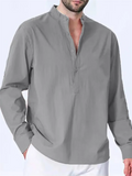 Men's Lightweight Button Design Mandarin Collar Shirt