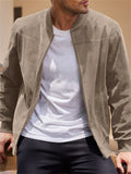 Men's Faux Suede Stand Up Collar Zipper Bomber Jacket