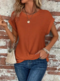 Female Elegant Solid Color Round Neck T-shirts for Summer