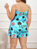 Summer Cute Red Lips Letter Print Big Size Home Vest + Shorts