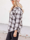 Loose Ultrathin Lapel Long Sleeve Plaid Blouses for Women