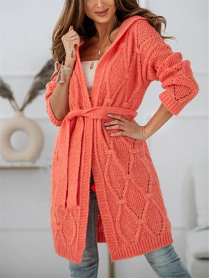 Female Long Sleeve Lace Up Knitted Cardigan Sweater