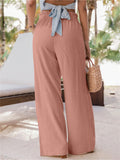 Women's Leisure Elastic Waist Straight-Leg Pants with Pocket