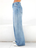 High-Rise Wide Leg Female Trendy Mopping Jeans