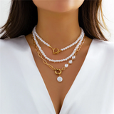 Female OT Buckle Multilayer Faux Pearl Pendant Necklace