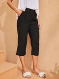 Female Simple Comfort Elastic Waist Cropped Pants with Pockets