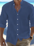 Leisure Breathable Stand Collar Long Sleeve Shirt for Men