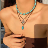 3pcs/Set Turquoise Beads Ox-head & Cactus Pendant Necklaces