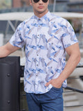 Feather & Paisley & Floral Print Holiday Short Sleeve Shirt for Men