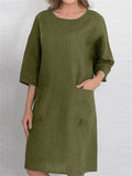 Women's Simple Crewneck Half Sleeve Solid Color Dresses