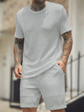 Male Textured Summer T-shirt Shorts Vacation Outfit