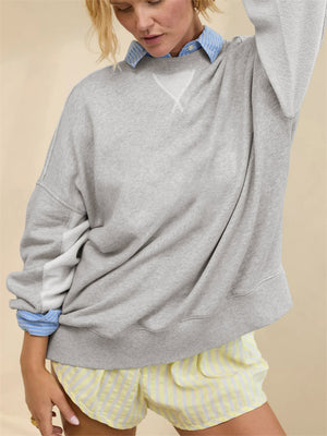 Sports Style Loose Solid Color Pullover Sweatshirt for Women