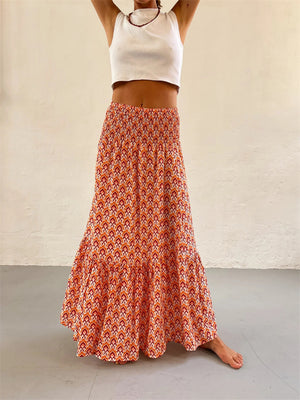 Ethnic Print High-Rise Ruffled Skirt for Women