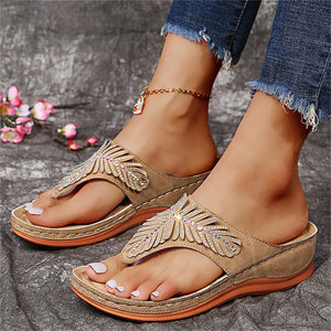 Summer Female Glitter Wedge Heels Casual Beach Slippers