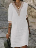 Lace V Neck Half Sleeve Women's Cotton Midi Dress